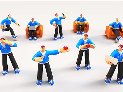 Men cartoon characters cartoon men Q version men 3d model
