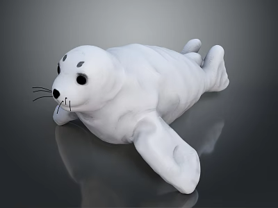 Cute White Baby Seal 3D Model Lying On Dark Surface With Soft Reflection 3d model