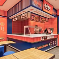 Shopping Mall Braised Food Shop With Red Signboard And Display Windows