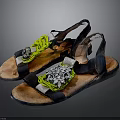 Stylish Women's Sandals With Black Straps Yellow Laces And Decorative Gemstones
