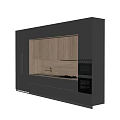 Modern Restaurant Kitchen Featuring Black Cabinets Wooden Backsplash Countertop Sink And Gas Stove