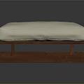 Modern Sofa Stool With Light Colored Cushion And Dark Wooden Frame Design 3d model