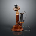 Vintage Telephone With Wooden Base Brass Accents And Black Wired Handset