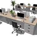 Modern Office Desks With Computers Ergonomic Chairs Potted Plants And Files
