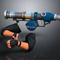 Large Mechanical Blue Silver Arm Held Weapon With Barrel Grip And Components 3d model