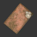 Green Bordered Rectangular Enclosure With Brown Ground And Top Right White Objects