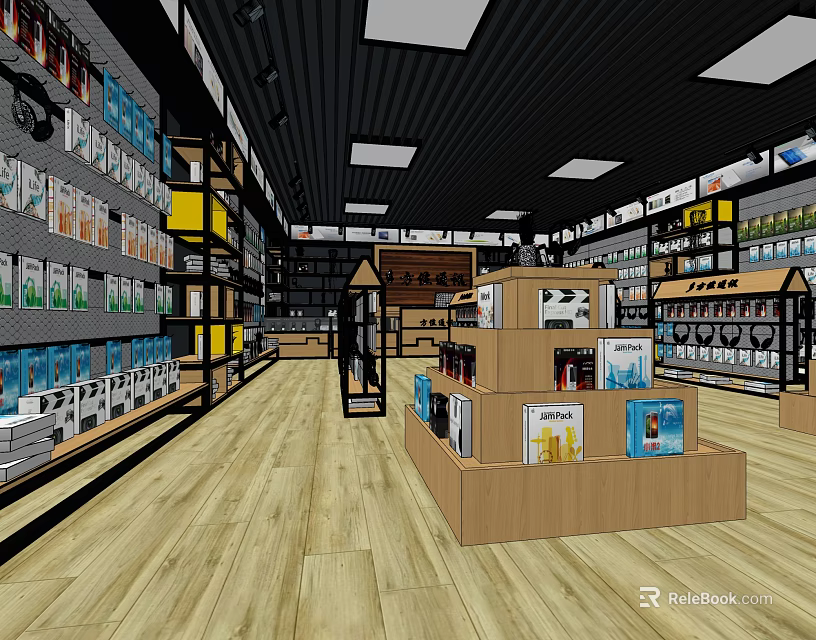 Digital Store Interior With Shelves Display Stands And Various Electronic Products 3d model 