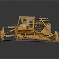 Yellow Bulldozer Model With Tracks Cab Blade And Ripper On Brown Base Dark Background