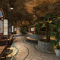 Cave Style Visitor Center Interior With Wooden Structures Large Windows Green Plants And Relaxation Seating