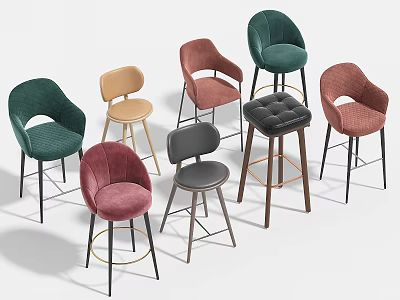 Stylish Modern Bar Stools In Various Colors With Velvet Upholstery And Metal Legs 3d model