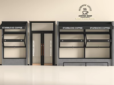 Starbucks Coffee Shop Storefront Exterior With Glass Doors And Display Shelves 3d model