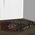 Artistic Shaped Rug With Colorful Patterns In Room 3d model