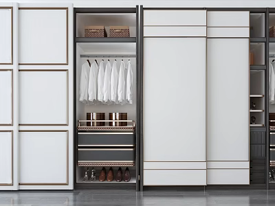 Modern Wardrobe With Sliding Doors Clothing Rack Drawers And Storage Compartments 3d model