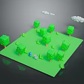 3D Low Poly Scene With Green Grass Trees White Clouds And Small Animals 3d model