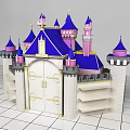 Ancient Castle Architecture With Purple Spires Blue Roofs White Gates And Golden Decorations
