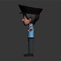 Cartoon Human Character In Blue Uniform With Hat Badge And Arms Outstretched