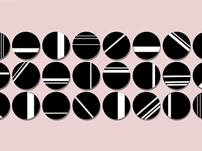 Black and White Circular Framed Art Arranged in a Row on Pink Background 3d model