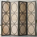 Four Panel Woven Room Divider With Geometric Patterns And Dark Frame 3d model