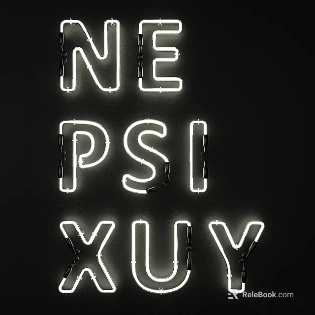 Modern Illuminated Neon Decorative Lights With Letter Design On Black Background 3d model 