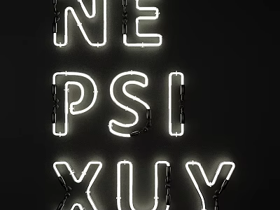 Modern Illuminated Neon Decorative Lights With Letter Design On Black Background 3d model