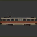Vintage Red And Cream Tram With Roof Pantograph And Multiple Windows Design