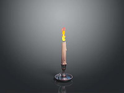 Decorative Lit Candle With Flame On Metal Candle Holder For Home Living 3d model
