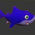 Cute Blue Cartoon Shark Toy With Green Eyes And Open Mouth