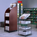 Multi Colored Display Shelves With Stacked Newspapers In Retail Space 3d model