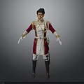 Military Uniform In Red White With Gold Accents Black Hat White Gloves And Boots