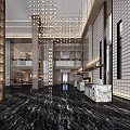 Luxury Spacious Modern Hotel Lobby Interior With Exquisite Chandeliers And High Grade Marble Flooring