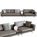 Modern Gray Leather Sectional Sofa With Decorative Pillows Side Table And Round Lamp 3d model