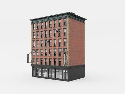 Red Brick Multi Story Building With Black Storefront And Multiple Windows 3d model