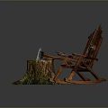 Rustic Wooden Furniture With Tree Stump Axe Rocking Chair And Guitar