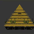 Modern Golden Pyramid Decorative Design With Layered Structure Intricate Patterns Green Ornaments And Golden Particles