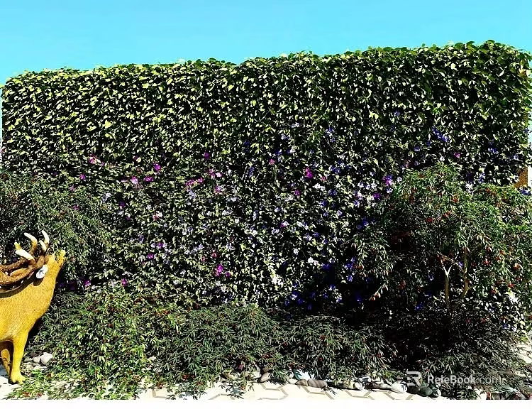 Lush Green Plant Wall With Flowers And Deer Sculpture 3d model 