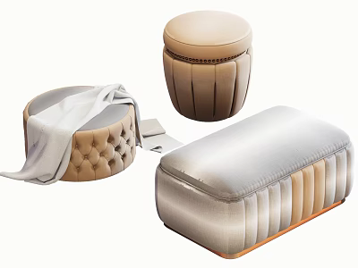 Upholstered Sofa Stools in Various Styles with Tufted and Striped Designs 3d model
