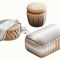 Upholstered Sofa Stools in Various Styles with Tufted and Striped Designs 3d model