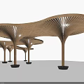 Multiple Modern Wooden Pergolas with Curved Striped Canopy and Black Bases 3d model