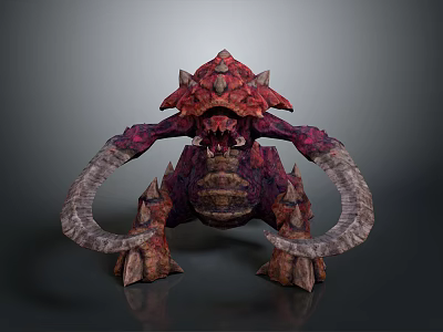 Game Movie Character Fierce Red Purple Spiked Monster With Large Curved Horns 3d model