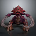 Game Movie Character Fierce Red Purple Spiked Monster With Large Curved Horns