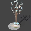 Tree Shaped Outdoor Light With Blue Globe Lamps And Base Shadow 3d model