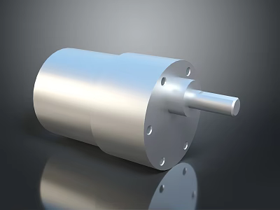 Industrial Silver Cylindrical Mechanical Part With Mounting Holes And Metal Shaft 3d model