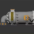 Industrial Equipment Featuring Cylindrical Body Yellow Top Warning Stripes Curved Pipe And Metal Brackets