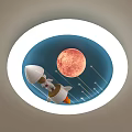 Round Kids Ceiling Light With Rocket Planet And Blue Background Design 3d model