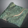 3D Green And Pink Undulating Terrain Model With Textured Surface Path Lines 3d model