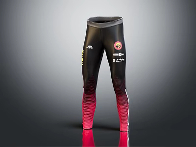 Black Performance Leggings With Red Gradient Accents And Multiple Logo Prints For Activewear 3d model