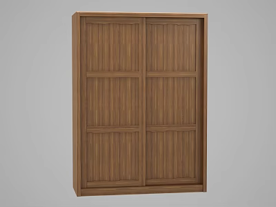 Modern Wooden Wardrobe With Sliding Doors And Natural Wood Grain Details 3d model