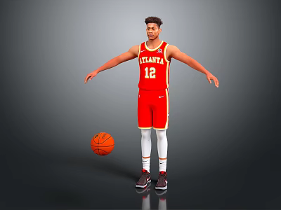 Man in red Atlanta basketball jersey with number 12 standing next to basketball 3d model