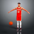 Man in red Atlanta basketball jersey with number 12 standing next to basketball