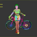 A Woman In Blue And Yellow Sportswear With Arm Sleeves By Red Sport Bicycle